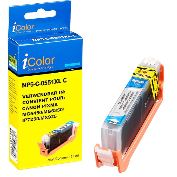 iColor Patrone für CANON (ersetzt CLI-551C XL), cyan mit CHIP