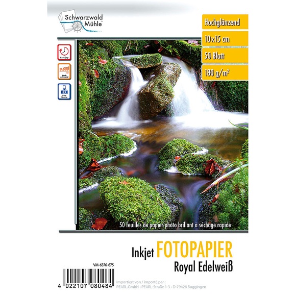 Schwarzwald Mühle Hochglanz-Fotopapier "Edelweiss", 10 x 15, 180g/m², 50 Blatt