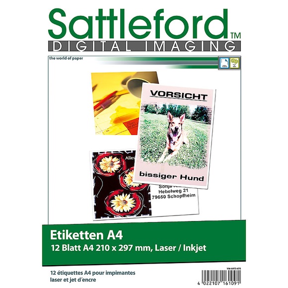 Sattleford 12 Etiketten A4 210x297 mm für Laser/Inkjet