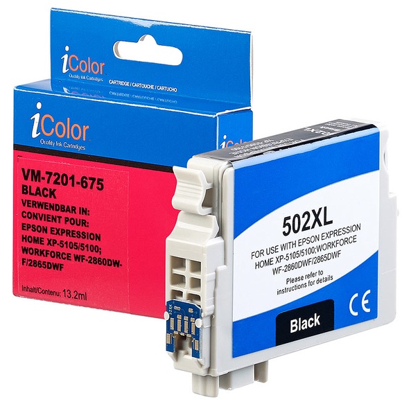 iColor Kompatible Tintenpatrone für Epson C13T02W14010, Schwarz