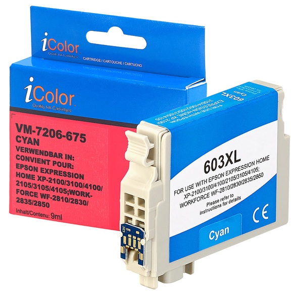 iColor Tintenpatrone für Epson-Drucker (ersetzt C13T03A24010 / 603XL), cyan