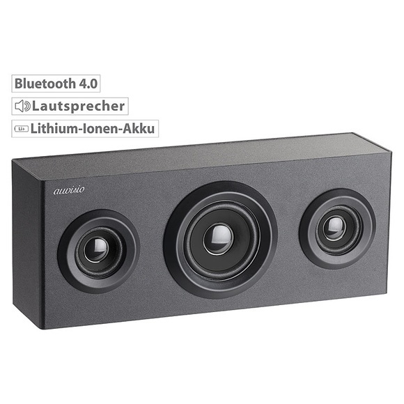 auvisio 2.1-Regal-Holzlautsprecher mit Bluetooth, Subwoofer & Akku, 12 Watt