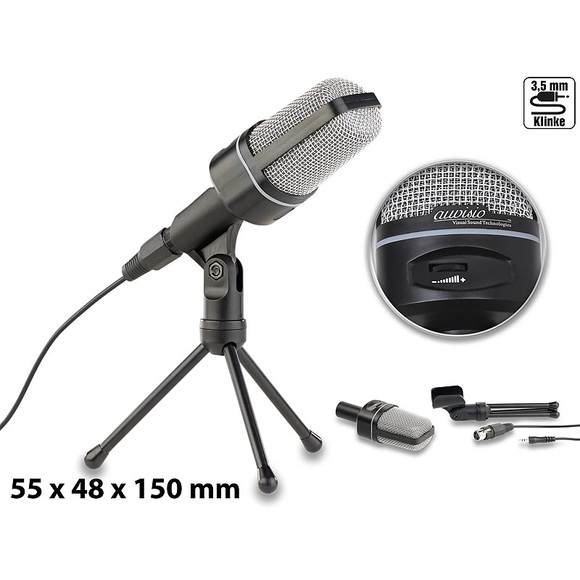 auvisio Profi-Kondensator-Studio-Mikrofon mit Stativ, 3,5-mm-Klinkenstecker