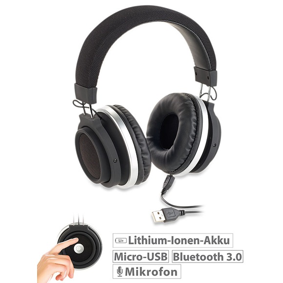 auvisio Over-Ear-Headset mit Bluetooth 3.0, Auto-Connect und Touch-Steuerung