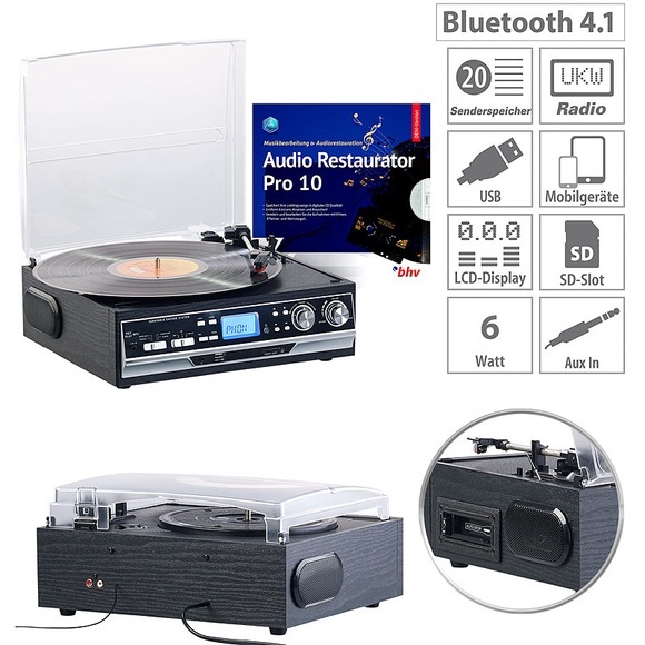 Q-Sonic 4in1-Plattenspieler mit Bluetooth, Digitalisier-Funktion und Software