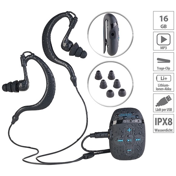 auvisio Wasserdichter Sport-MP3-Player DMP-450.x8 mit 8 GB Speicher, IPX8