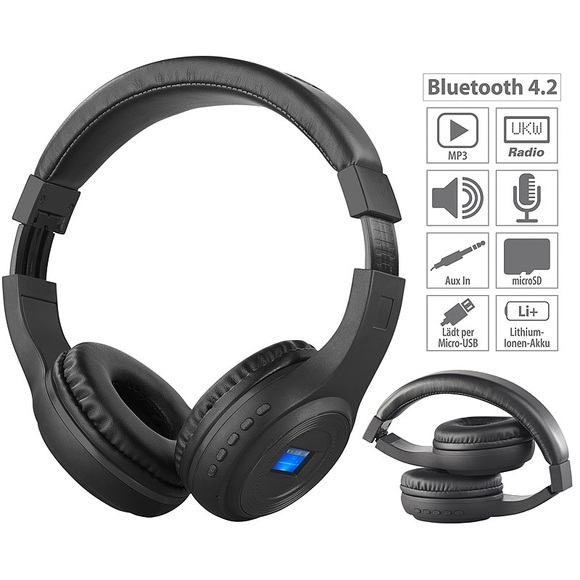 Faltbares Over-Ear-Headset mit Bluetooth, MP3-Player, FM & LCD-Display