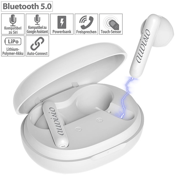 In-Ear-Stereo-Headset mit Bluetooth, Ladebox, Google Assistant & Siri / Kopfhörer