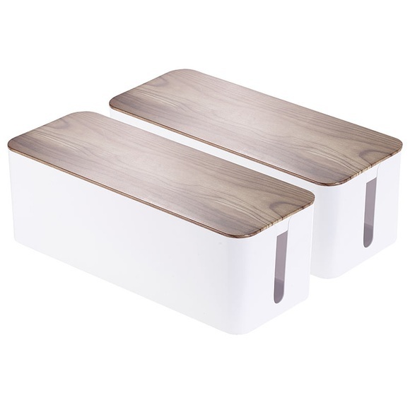 2er-Set Kabelboxen groß, 39 x 15,5 x 14 cm, in Nussbaum-Holzoptik