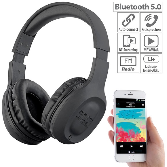 auvisio Over-Ear-Headset mit Bluetooth 5, MP3, FM, Akku, Auto Connect, 22 Std.