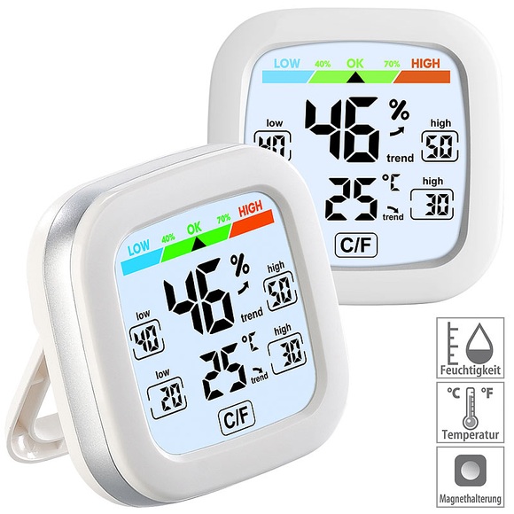 2er Pack Digitales Hygrometer und Thermometer mit Trendanzeige