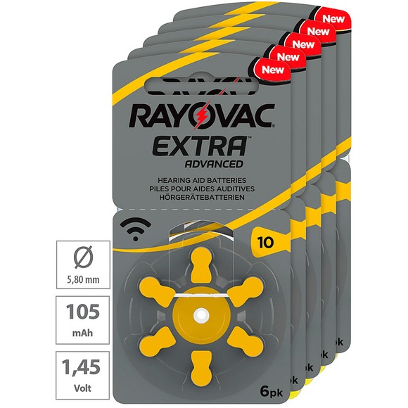 RAYOVAC Hörgeräte-Batterien 10 Extra Advanced 1,45V 105 mAh, 5x 6er Sparpack