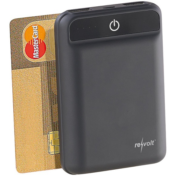 revolt Powerbank im Kreditkartenformat, 10.000 mAh, 2 USB-Ports, 2,4 A, 12 W