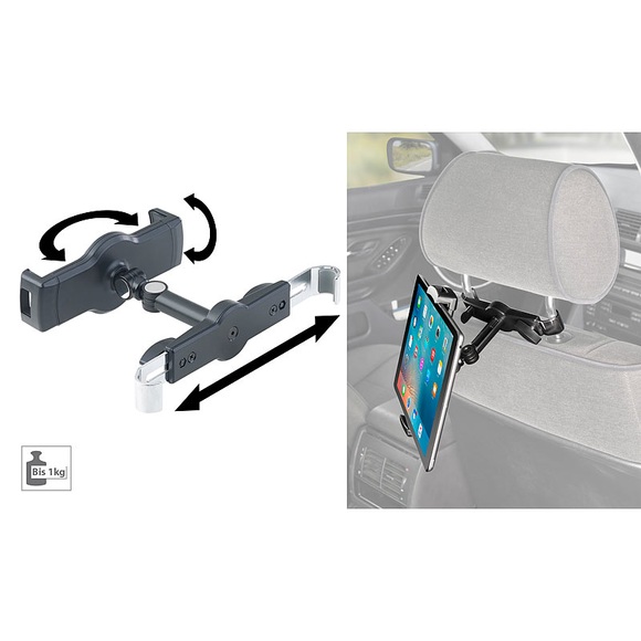 Lescars Universal-360°-Kopfstützen-Halterung für Tablet-PCs & iPads bis 12,9"