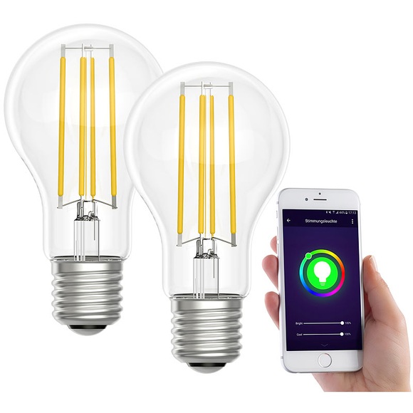 Luminea Home Control LED-Filament-Lampe, komp. zu Amazon Alexa / GA, 6500 K 2er-Set