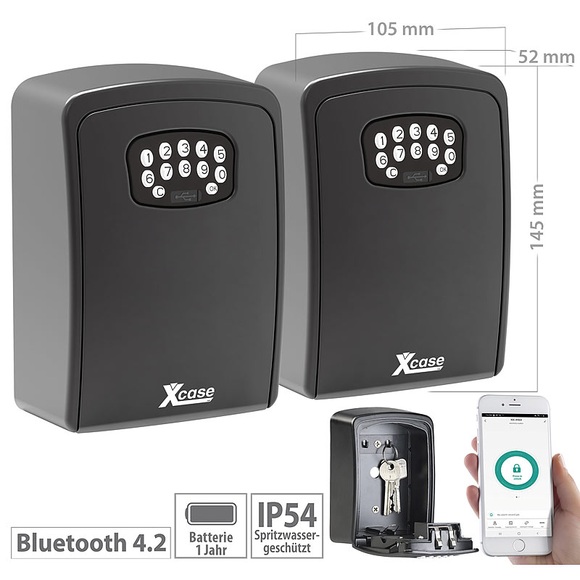2er Set Mini-Schlüssel-Safe mit Bluetooth und App, IP54