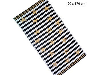 Jacquard-Strandbadetuch Streifen/goldene Seesterne, 100% Baumwolle