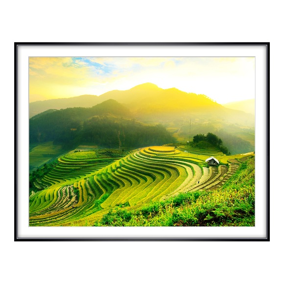 Foto auf Künstlerpapier im Aluminiumrahmen rund in schwarz im Format 64 x 36 cm