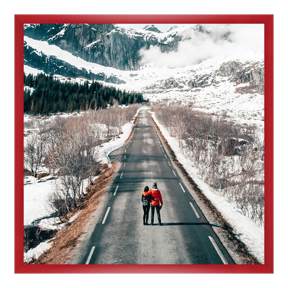 Poster im Bilderrahmen Holz in rot als Panorama im Format 90 x 45 cm