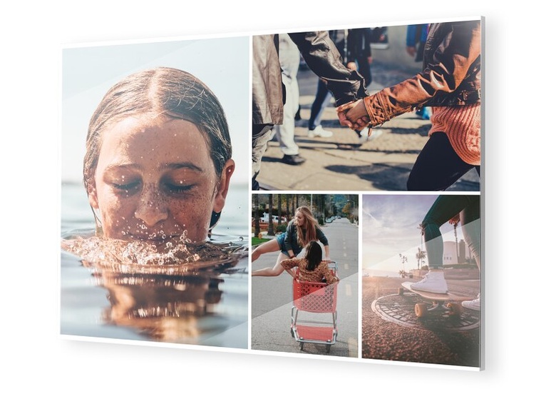 Foto auf Glas mit Collage im Format 48 x 27 cm