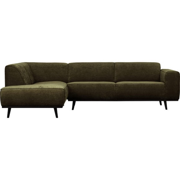 Ecksofa Statement links Ribcord flach warmgrün