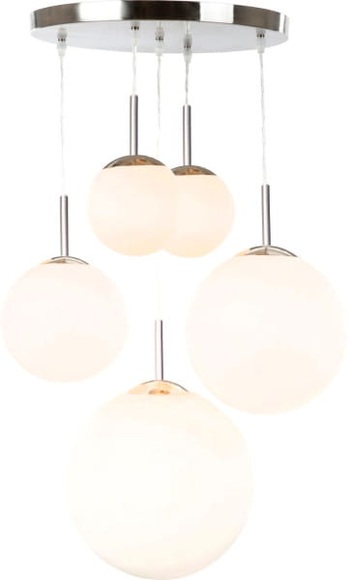 GLOBO BALLA Hängeleuchte nickel matt, Glas opal satiniert, 5 Kugeln, verschiedene Größ