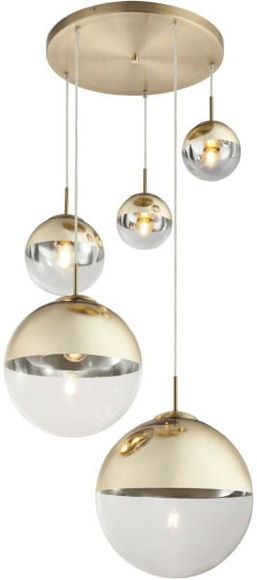 GLOBO VARUS Hängeleuchte Metall goldfarben, Glas transparent goldfarben, 5 Kugeln mit