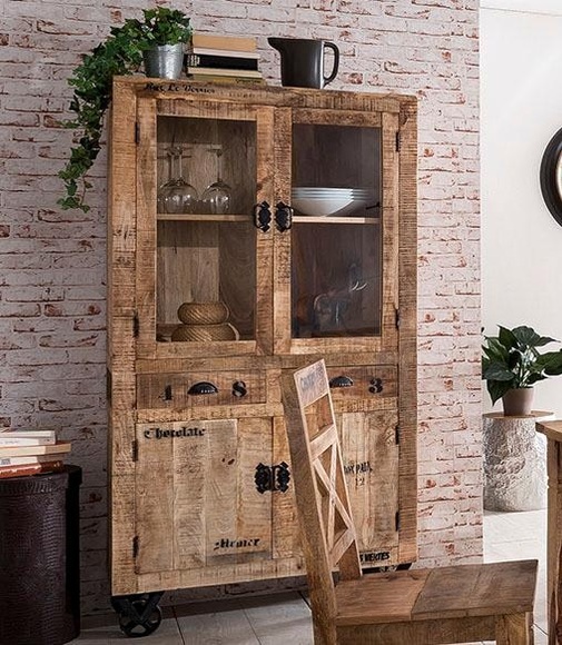 Vitrine Vintage Natural Wood natur antik schwarz 40x90