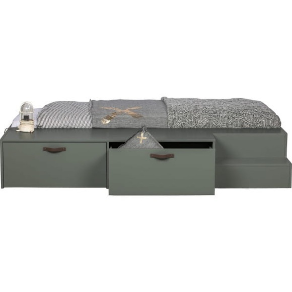 Bett Stage mit Schubladen Kiefer massiv seifengrün 80x200
