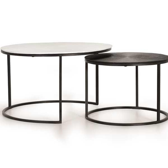 Couchtisch Metall schwarz weiss rund (2er-Satz)