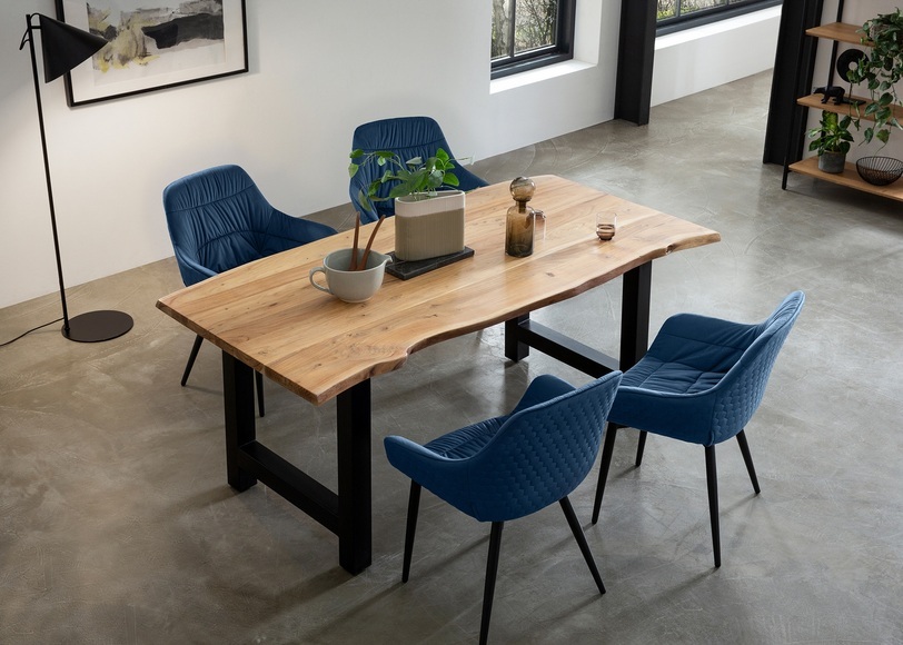 Essgruppe Dining II Massivholz Akazie natur blau 180 (5-tlg.)