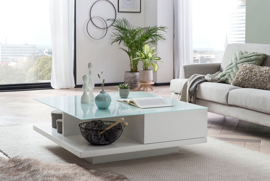 Couchtisch 100x100x36cm 2 Schubladen weiss