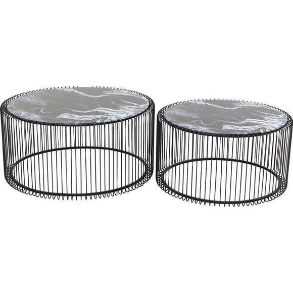 Couchtisch Wire Glas Marble Schwarz (2/Set)