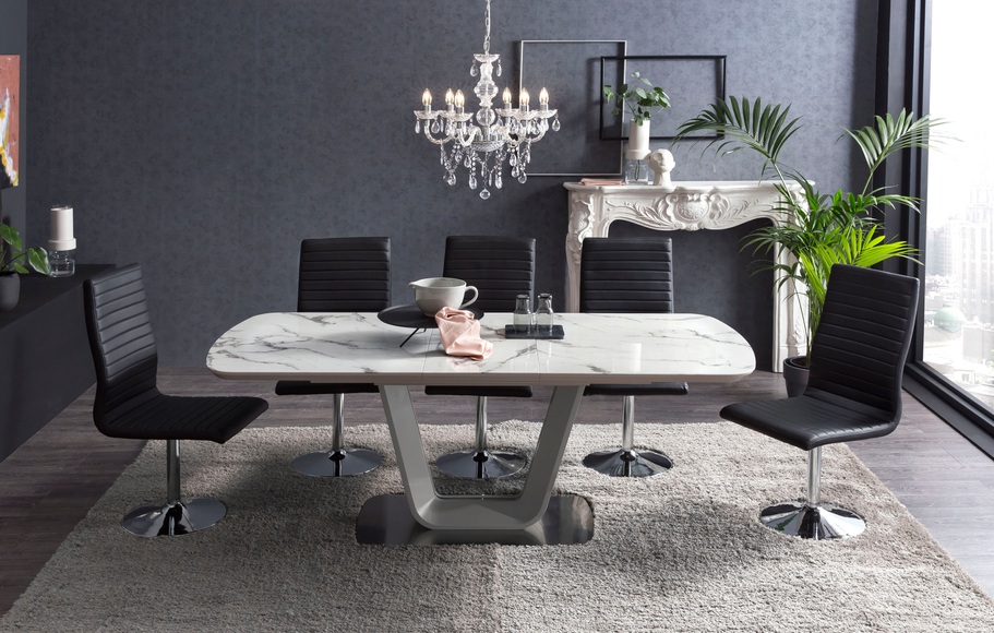 Ausziehtisch marmoroptik 200x90x77 weiss