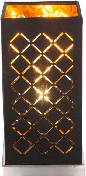 GLOBO CLARKE Tischleuchte nickel matt, Textil schwarz Blattgold, Kabel 1,5 m, Schirm m