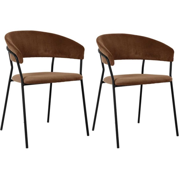 Armlehnstuhl Belle Cord braun (2er-Set)