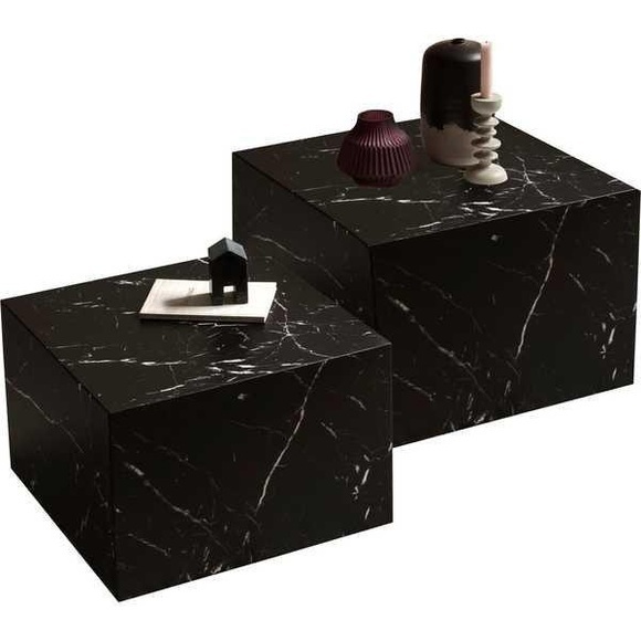 Couchtisch Marmor quadratisch schwarz (2er-Set)