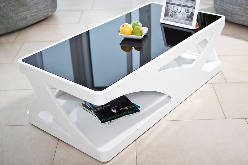 Couchtisch 120x60x38cm weiss-schwarz Fiberglas