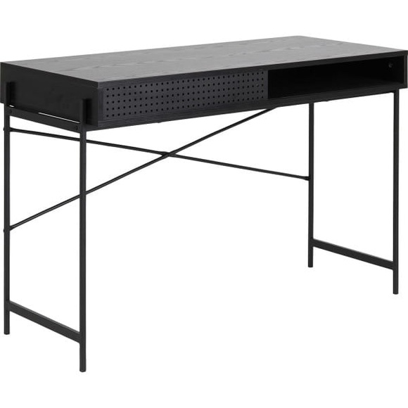 Schreibtisch Angie Melamin Esche Schwarz Schiebetür 110x50x75cm