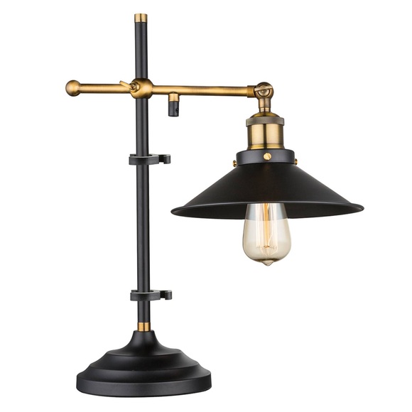 GLOBO LENIUS Tischleuchte Metall schwarz, altmessing, verstellbar, Schalter, LxBxH:350