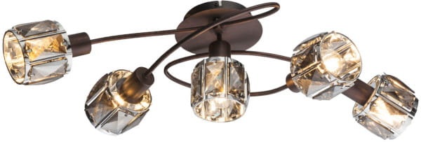 GLOBO INDIANA Deckenleuchte bronzefarben, Chrom, Glaskristalle rauch, LxBxH:614x360x21