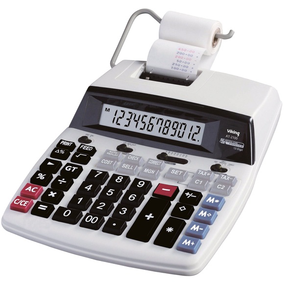 Office Depot Druckender Tischrechner mit Rolle AT-2100 12-stelliges Display Weiß, Schwarz