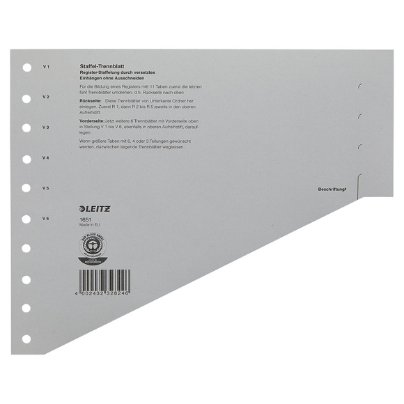 Leitz Trennblatt 16510085 DIN A4 gestaffelt 200 g Karton grau
