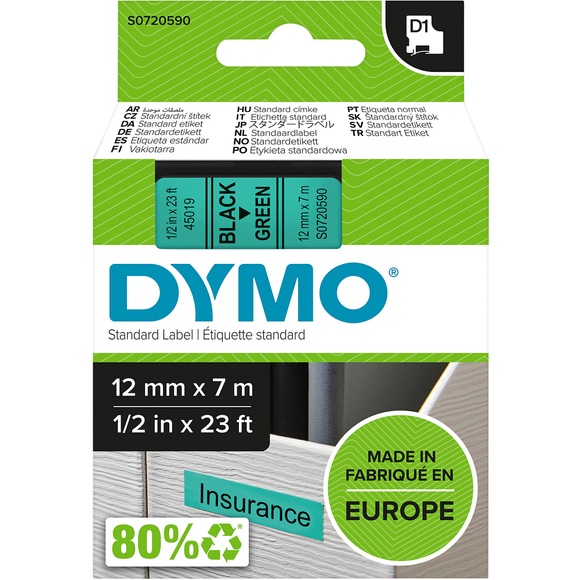 Schriftband DYMO D1 45019 Bandfarbe: Grün Schriftfarbe:Schwarz 12 mm 7 m