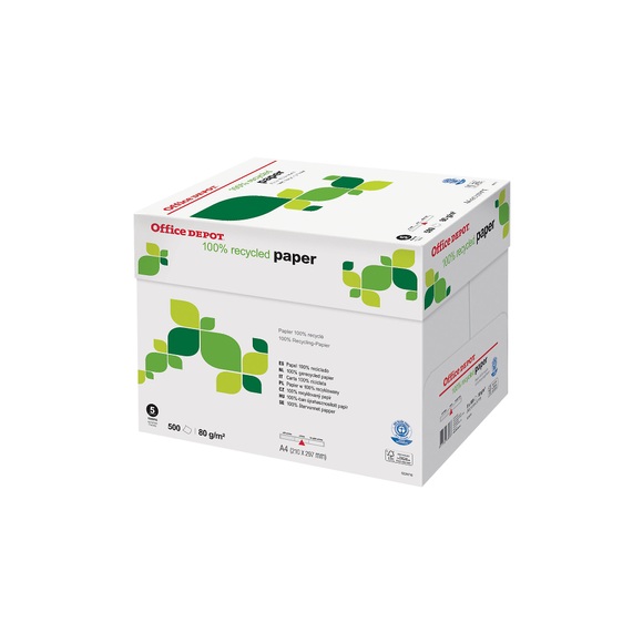 Office Depot 100% Recycling Kopier-/ Druckerpapier DIN A4 80 g/m² Hochweiss 85 CIE Box mit 5 Stück à 500 Blatt