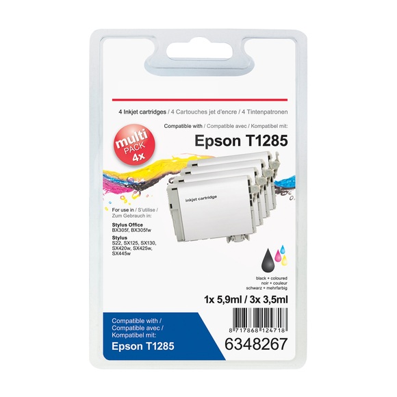Kompatible Office Depot Epson T1285 Tintenpatrone T1285 Schwarz & 3 Farbig 4 Stück