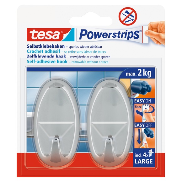 tesa Powerstrips Selbstklebehaken Chrom 2 Stück