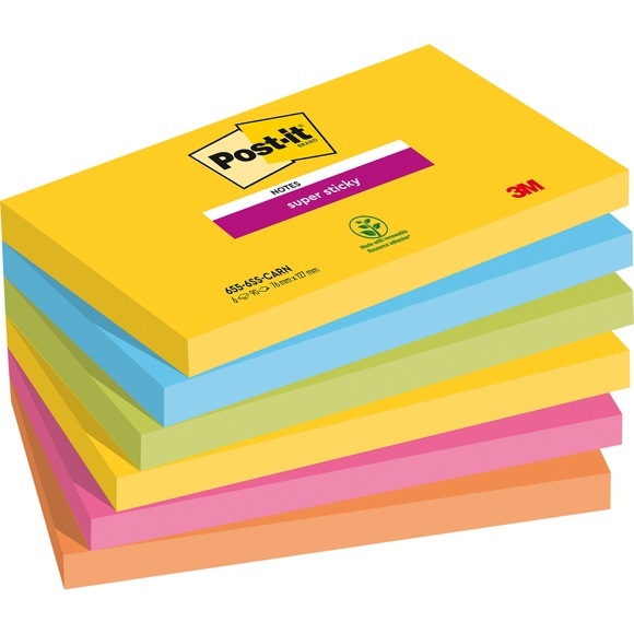 Post-it Haftnotiz 6556SR 127 mm x 76 mm Neongrün, Neonorange, Ultrablau, Ultragelb, Ultrapink 540 Blatt