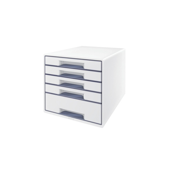 Leitz WOW Cube Schubladenbox Duo Colour mit 5 Schubladen DIN A4 Weiß, Grau 28,7 x 27 x 36,3 cm