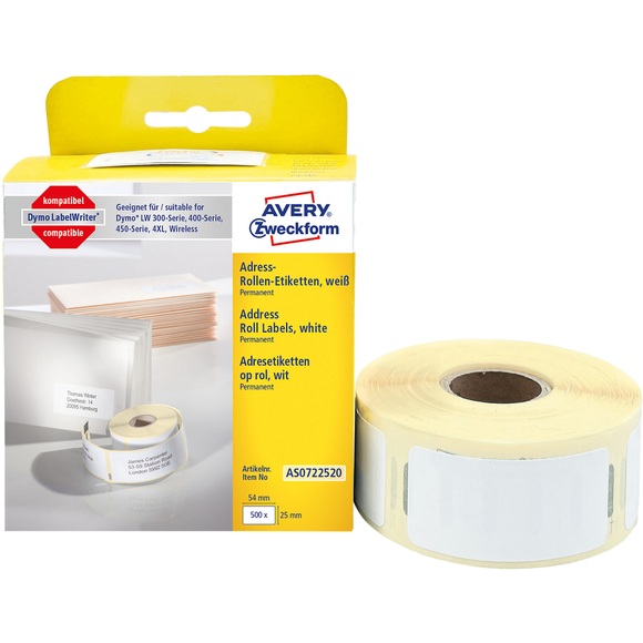 Avery-Zweckform AS0722520 Etiketten Rolle 54 x 25 mm Papier Weiß 500 St. Permanent Adress-Etiketten